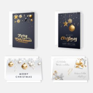 4 Weihnachtskarten Grußkarten in gold, silber und dunkelblau 12x18cm