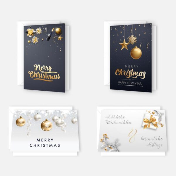 4 Weihnachtskarten Grußkarten in gold, silber und dunkelblau 12x18cm