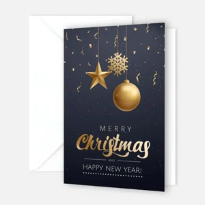 1 edle Weihnachtskarte 12x18cm Klappkarte goldene Kugel / Stern