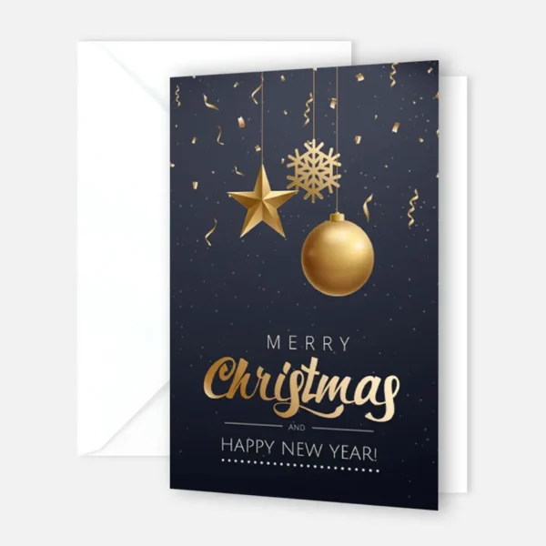 1 edle Weihnachtskarte 12x18cm Klappkarte goldene Kugel / Stern