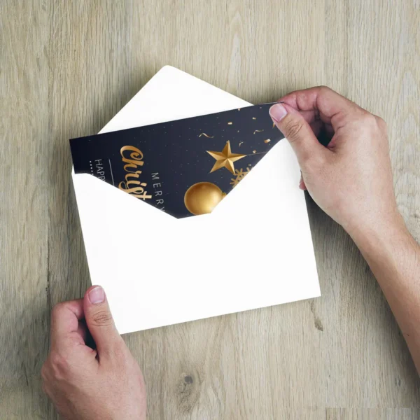 1 edle Weihnachtskarte 12x18cm Klappkarte goldene Kugel / Stern – Bild 7