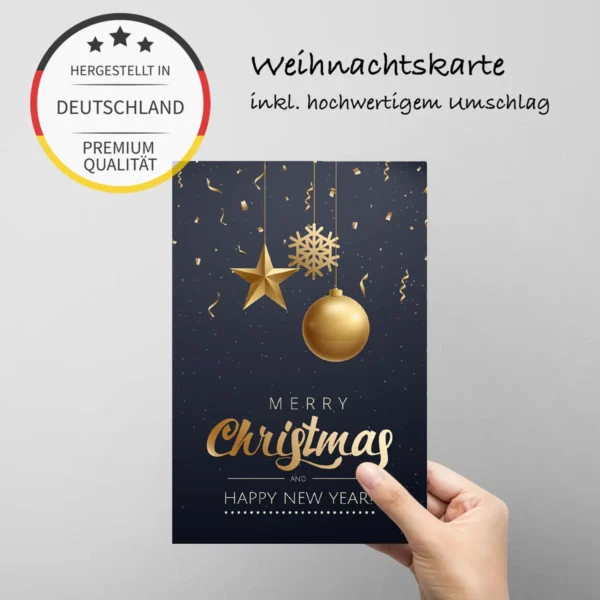 1 edle Weihnachtskarte 12x18cm Klappkarte goldene Kugel / Stern – Bild 4