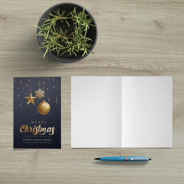 1 edle Weihnachtskarte 12x18cm Klappkarte goldene Kugel / Stern – Bild 8