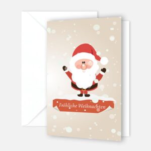 1 fröhliche Weihnachtskarte mit Weihnachtsmannmotiv - 14,8x10,5cm + 1 Kuvert in weiß