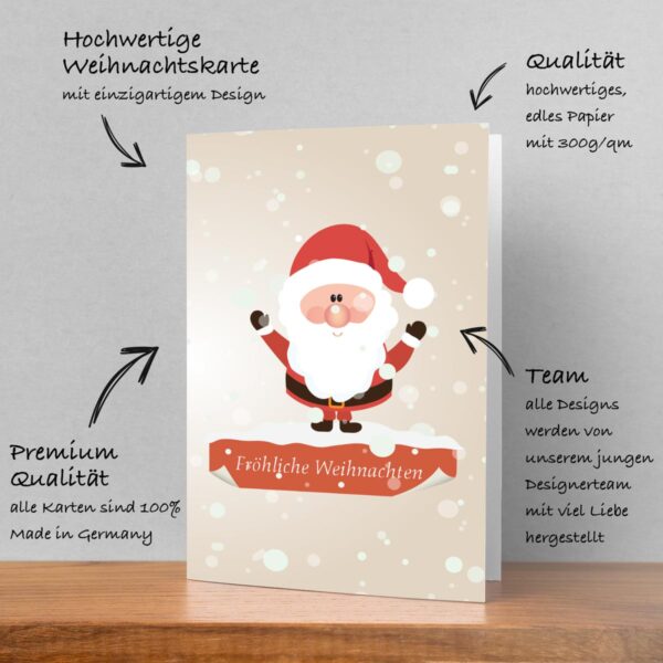 1 fröhliche Weihnachtskarte mit Weihnachtsmannmotiv - 14,8x10,5cm + 1 Kuvert in weiß – Bild 4