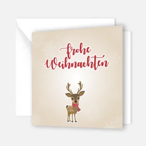 1 fröhliche Weihnachtskarte - Rehmotiv - 14,8x14,8cm - Klappkarte