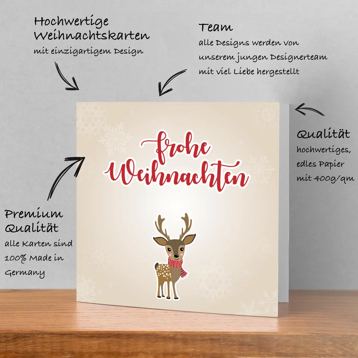1 fröhliche Weihnachtskarte - Rehmotiv - 14,8x14,8cm - Klappkarte – Bild 6