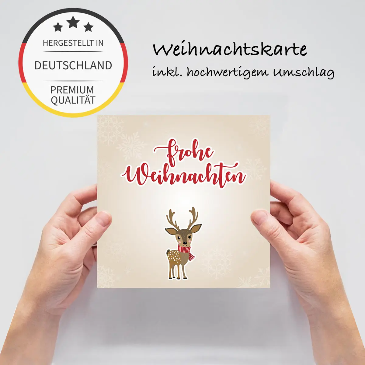 1 fröhliche Weihnachtskarte - Rehmotiv - 14,8x14,8cm - Klappkarte – Bild 4