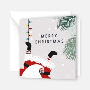 1 lustige  Weihnachtskarte - Weihnachtsmann kopfüber - 14,8x14,8cm - Klappkarte