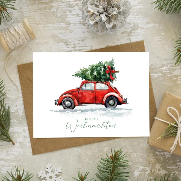 1 Weihnachtskarte - Klappkarte  10,5 x 14,8cm - rotes Auto mit Tanne – Bild 4