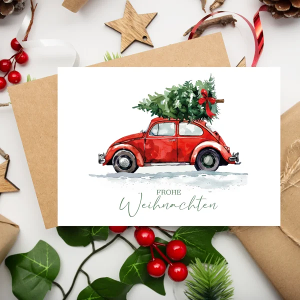 1 Weihnachtskarte - Klappkarte  10,5 x 14,8cm - rotes Auto mit Tanne – Bild 5