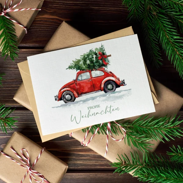 1 Weihnachtskarte - Klappkarte  10,5 x 14,8cm - rotes Auto mit Tanne – Bild 6