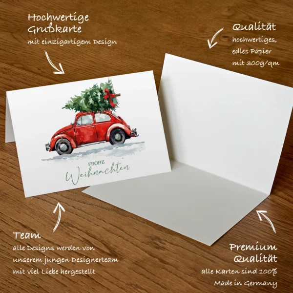 1 Weihnachtskarte - Klappkarte  10,5 x 14,8cm - rotes Auto mit Tanne – Bild 7