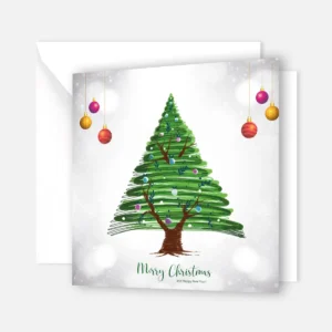 1 bezaubernde Weihnachtskarte- Klappkarte  14,8x14,8cm - Weihnachtsbaum, Kugeln