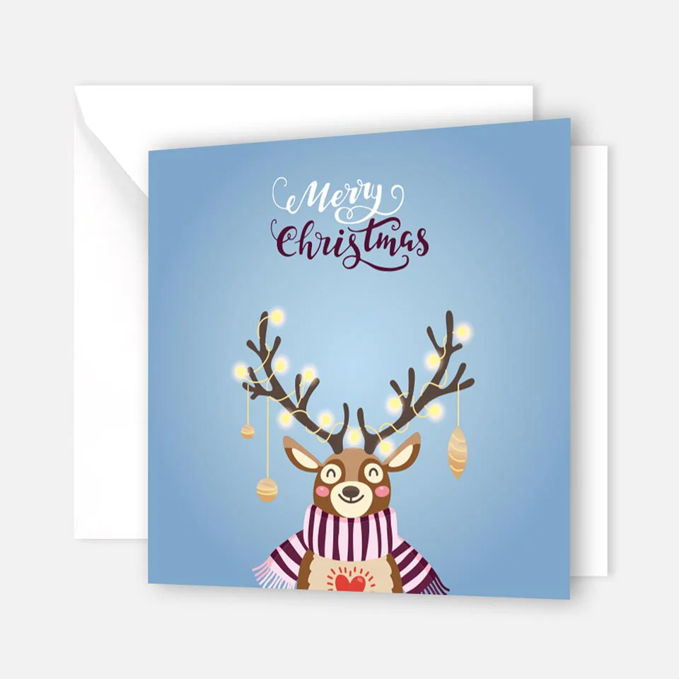 1 lustige Weihnachtskarte mit 1 Kuvert - 14,8x14,8cm, Elchmotiv