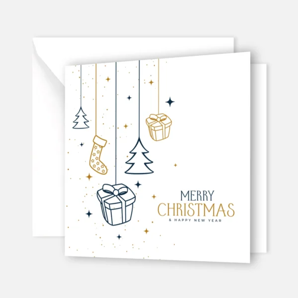 1 edle Weihnachtskarte- Klappkarte  14,8x14,8cm - Skizzendesign weiß / gold / dunkelblau
