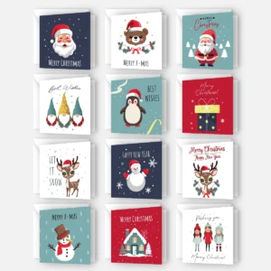 Modernes 12er Weihnachtskarten-Set 14,8x14,8cm - Klappkarten- verschiedene Designs