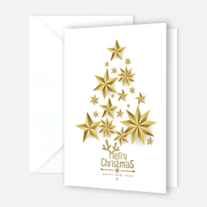 1 Weihnachtskarte merry christmas weiß mit goldene Sterne - 12x18cm Klappkarte