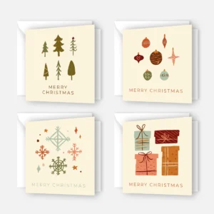 4 einzigartige Weihnachtskarten 14,8x14,8cm - Klappkarten- Cremedesign