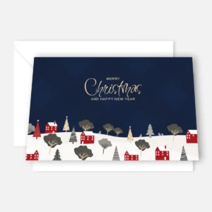 1 edle Weihnachtskarte  10,5 x 14,8 - Klappkarte - trendiges Design mit Häusermotiv