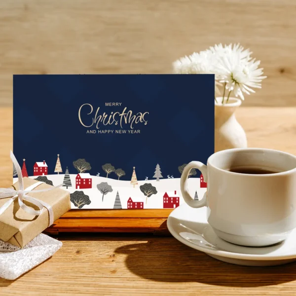1 edle Weihnachtskarte  10,5 x 14,8 - Klappkarte - trendiges Design mit Häusermotiv – Bild 5