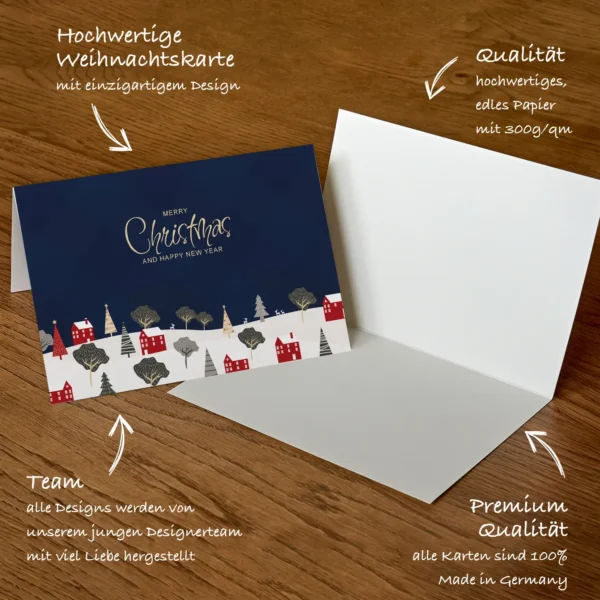 1 edle Weihnachtskarte  10,5 x 14,8 - Klappkarte - trendiges Design mit Häusermotiv – Bild 6
