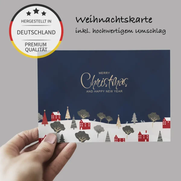 1 edle Weihnachtskarte  10,5 x 14,8 - Klappkarte - trendiges Design mit Häusermotiv – Bild 7
