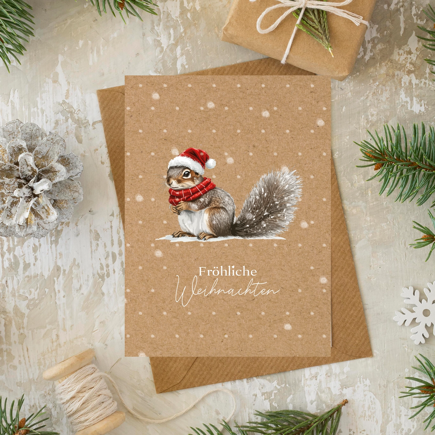 1 bezaubernde Weihnachtskarte 10,5x14,8cm - Motiv Eichhörnchen mit Weihnachtsmütze – Bild 3