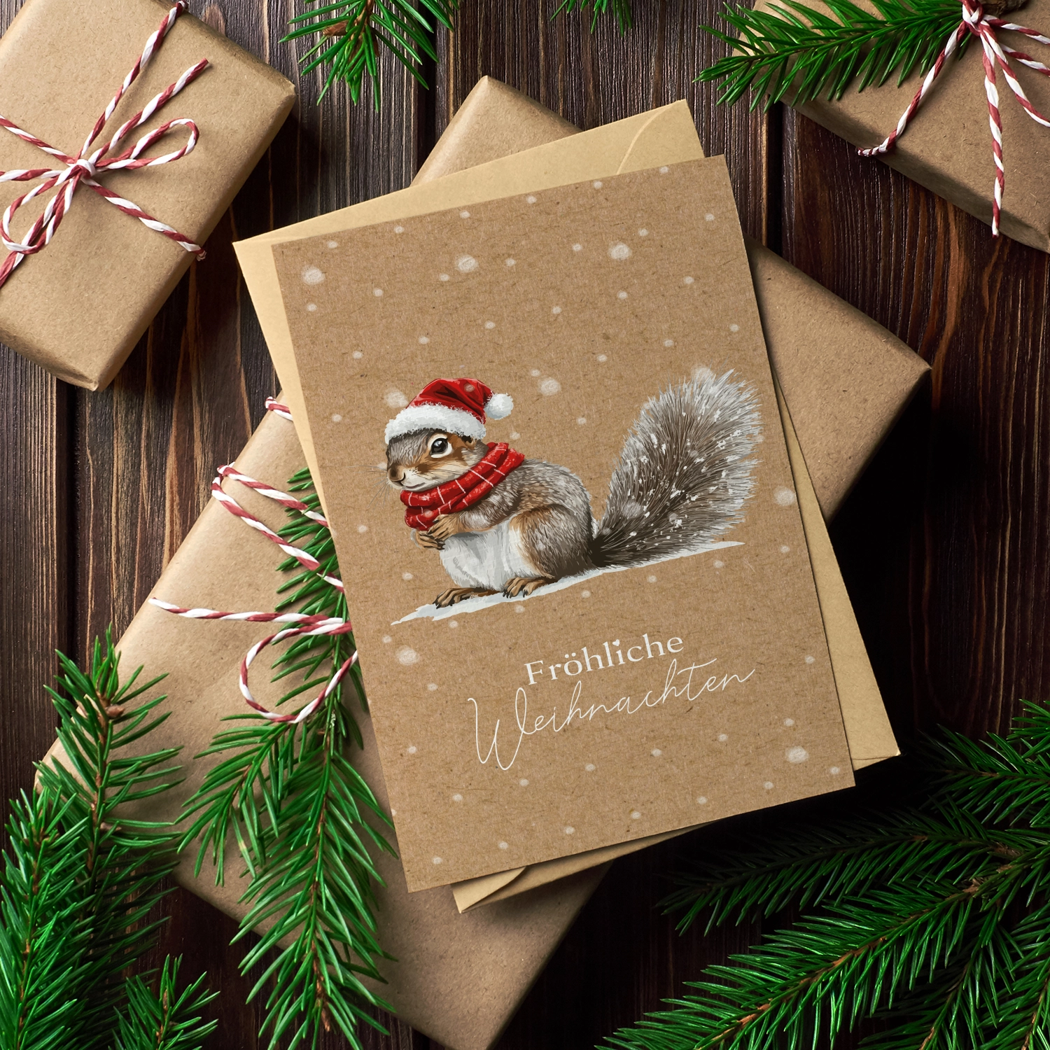1 bezaubernde Weihnachtskarte 10,5x14,8cm - Motiv Eichhörnchen mit Weihnachtsmütze – Bild 5