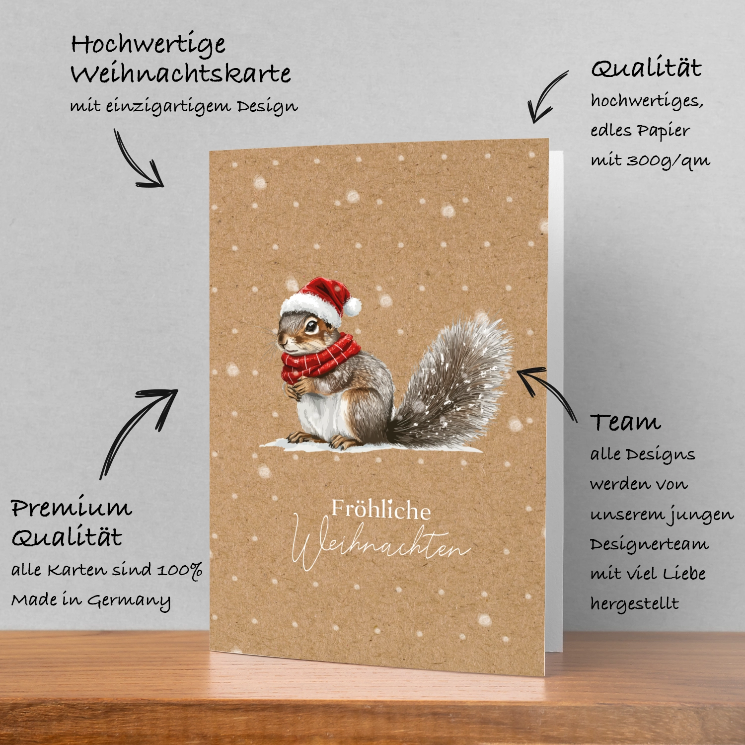 1 bezaubernde Weihnachtskarte 10,5x14,8cm - Motiv Eichhörnchen mit Weihnachtsmütze – Bild 6