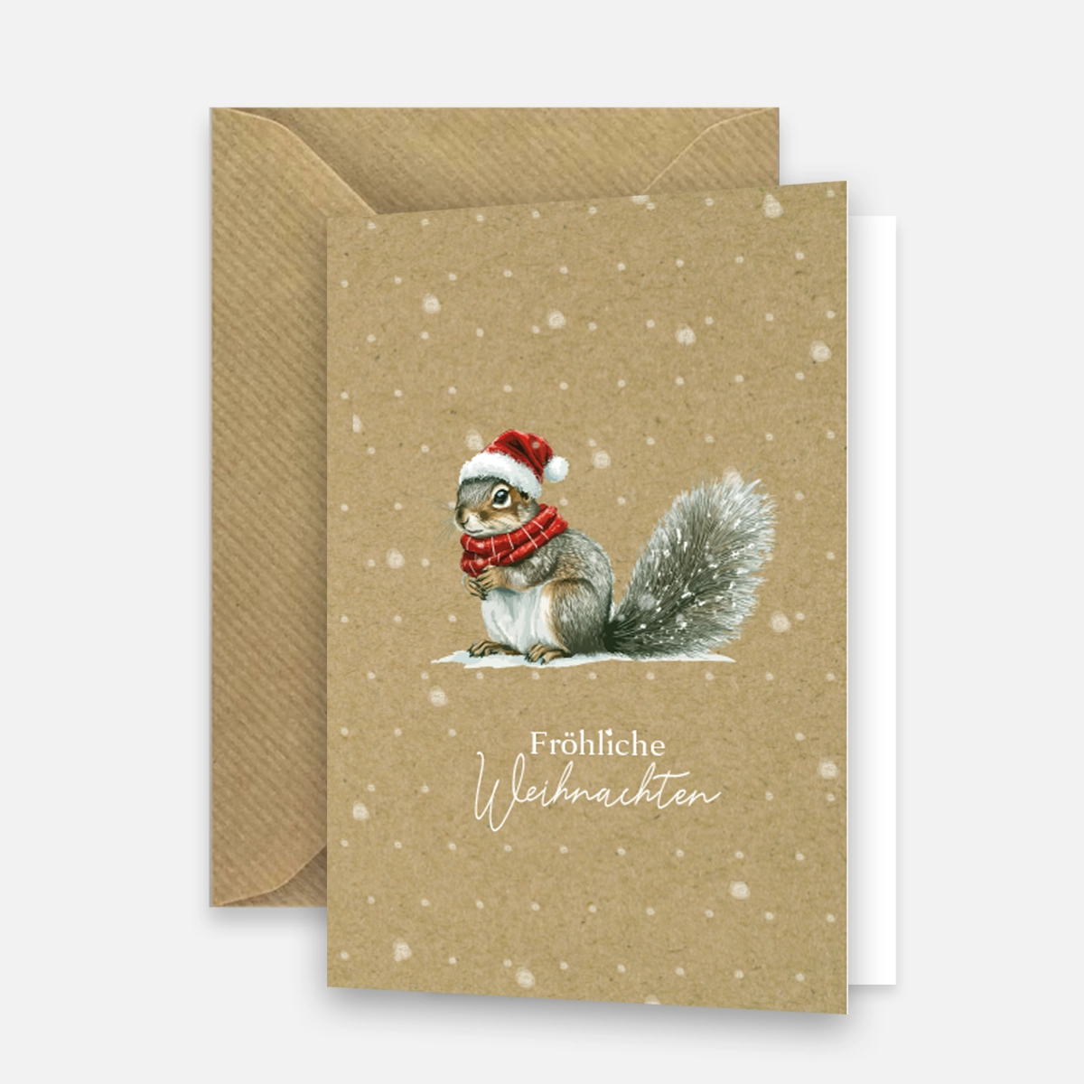 1 bezaubernde Weihnachtskarte 10,5x14,8cm - Motiv Eichhörnchen mit Weihnachtsmütze