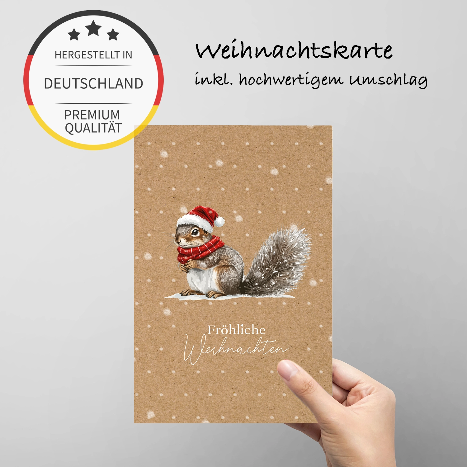 1 bezaubernde Weihnachtskarte 10,5x14,8cm - Motiv Eichhörnchen mit Weihnachtsmütze – Bild 7
