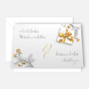 1 edle Weihnachtskarte 12x18cm Klappkarte weiß / gold / silber Geschenkmotiv