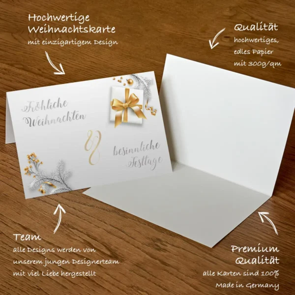 1 edle Weihnachtskarte 12x18cm Klappkarte weiß / gold / silber Geschenkmotiv – Bild 5