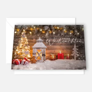 1 edle Weihnachtskarte 12x18cm Klappkarte - Laterne / Kerze