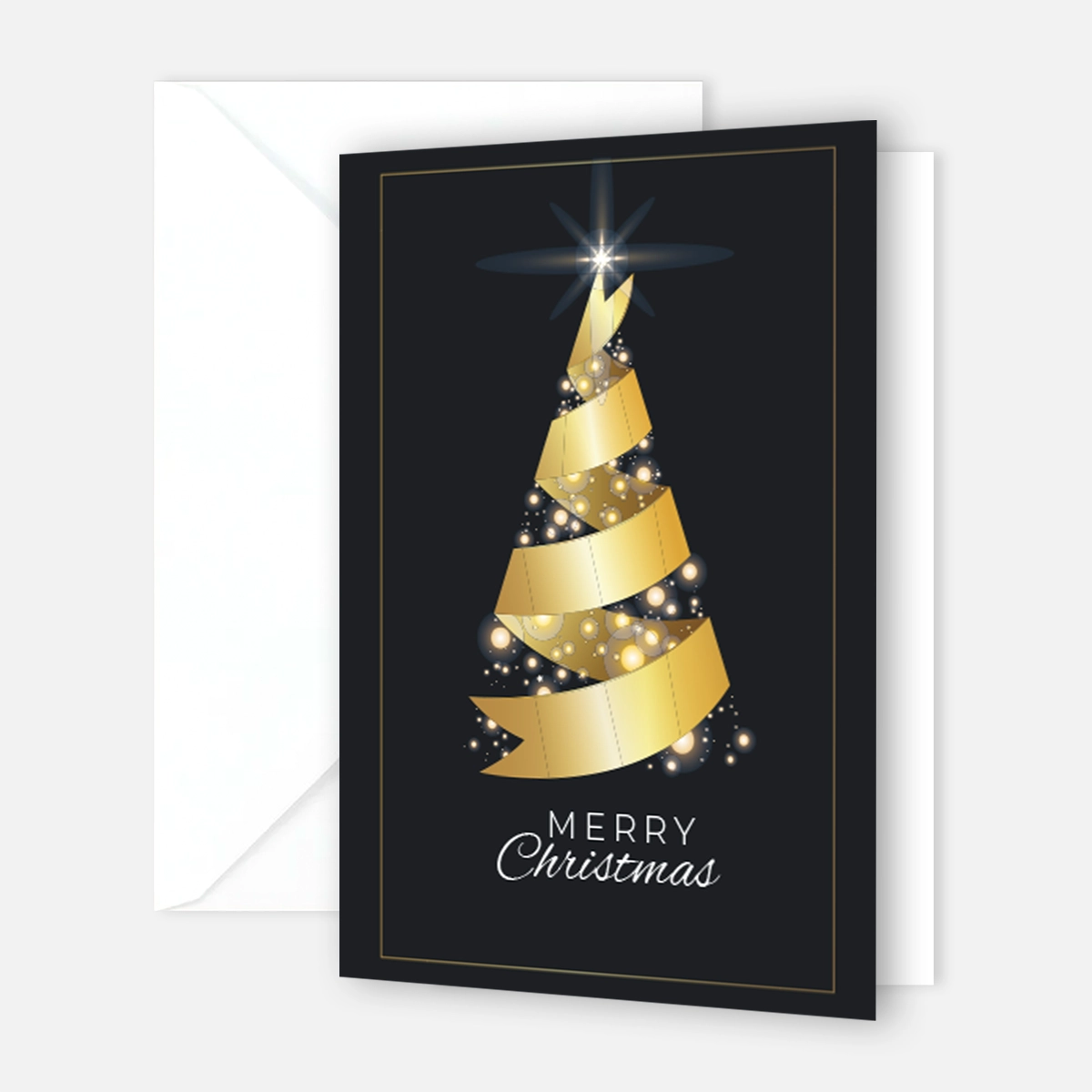 20 Weihnachtskarten Business Designtanne in gold  - 12x18cm Klappkarte + 20 Umschläge