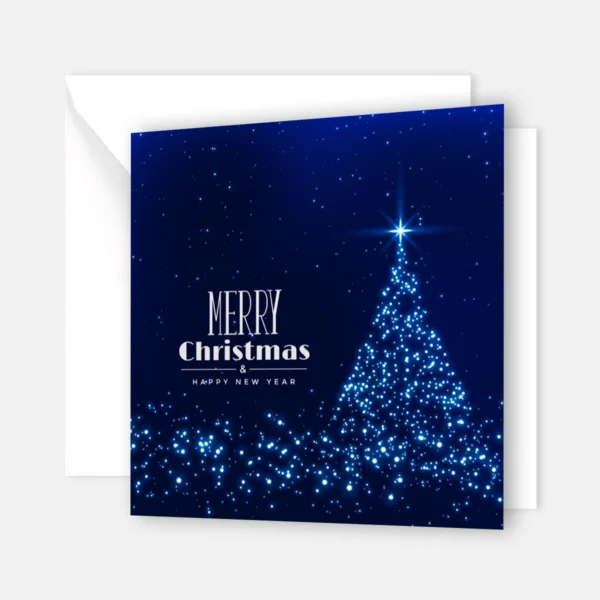 20 edle Weihnachtskarten im Set - Klappkarten  14,8x14,8cm - blaues, glitzerndes Motiv