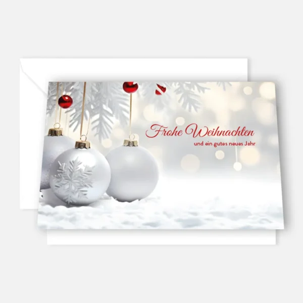 15 edle Weihnachtskarten - Klappkarte  12 x 18cm Motiv silberne Baumkugeln