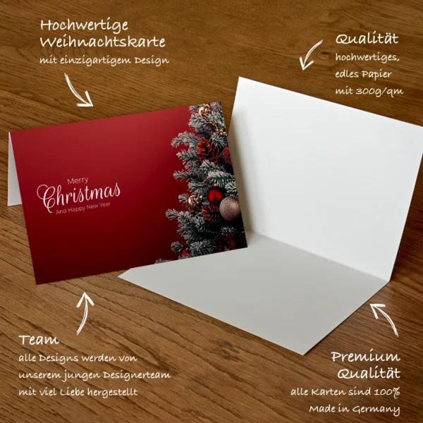 1 edle Weihnachtskarte - Klappkarte  12 x 18cm dunkelrot mit Christbaum – Bild 5