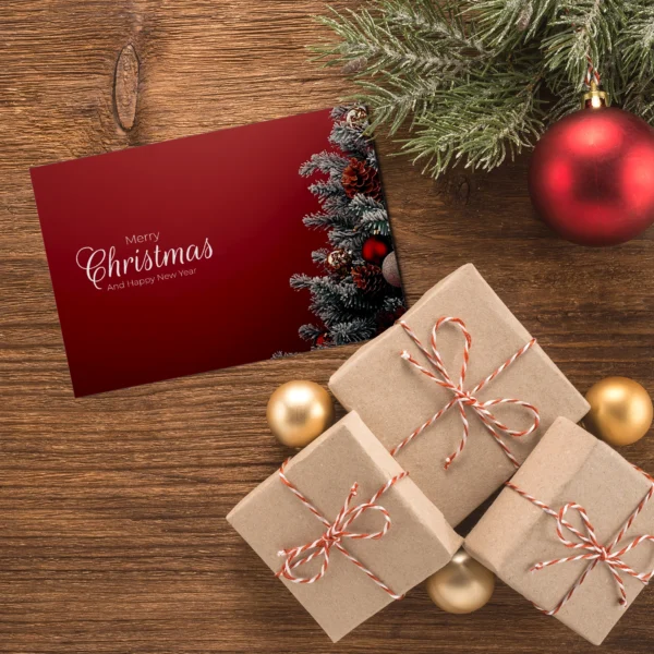 1 edle Weihnachtskarte - Klappkarte  12 x 18cm dunkelrot mit Christbaum – Bild 10