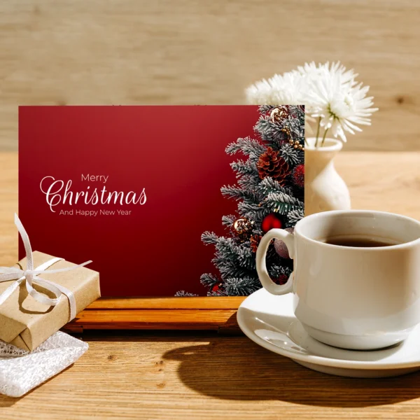 1 edle Weihnachtskarte - Klappkarte  12 x 18cm dunkelrot mit Christbaum – Bild 7