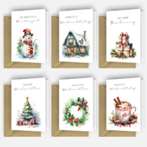 12 bezaubernde Weihnachtskarten - 2 von jedem Motiv 10,5 x 14,8cm Klappkarten