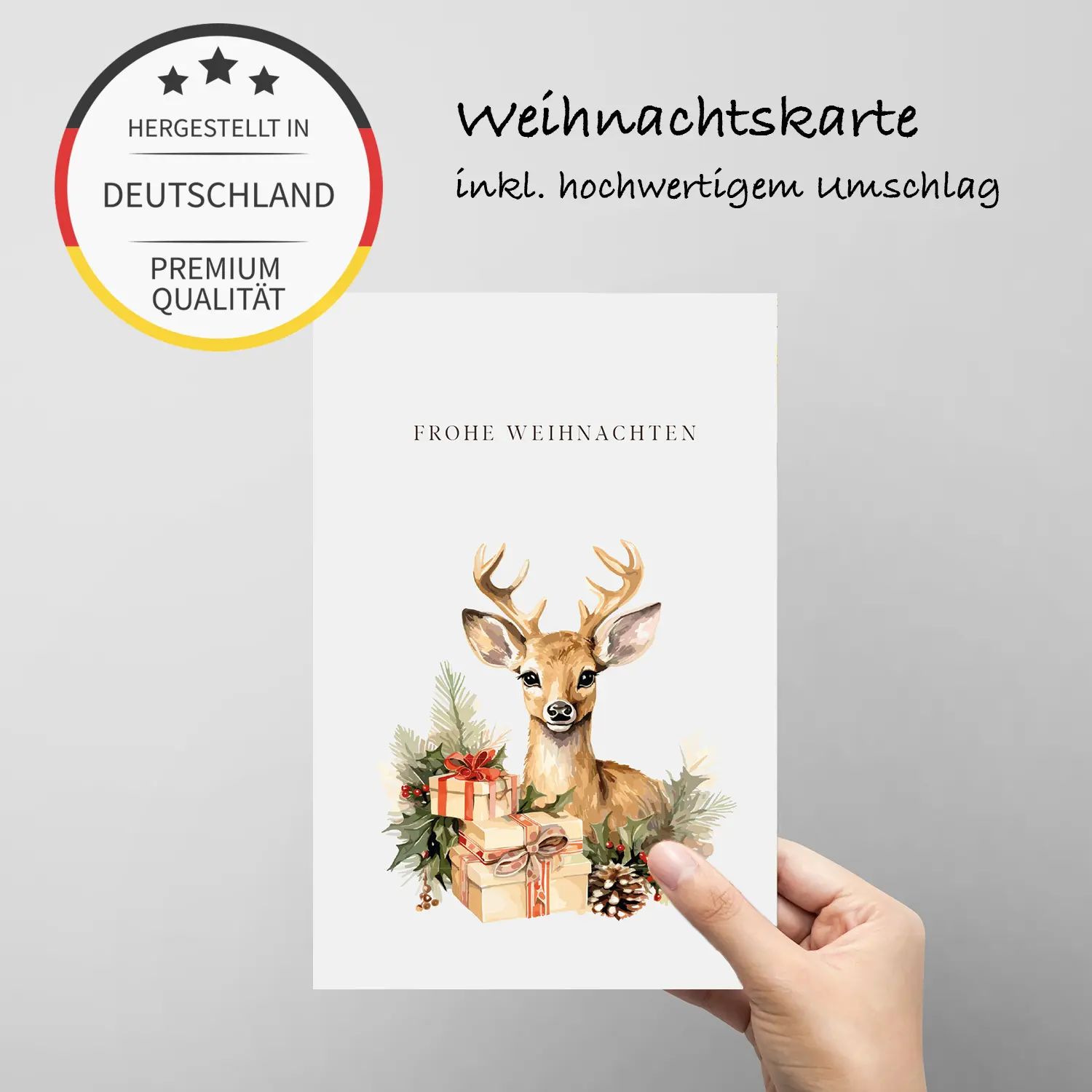 1 Weihnachtskarte 10,5x14,8cm - Motiv Reh mit Geschenke – Bild 5