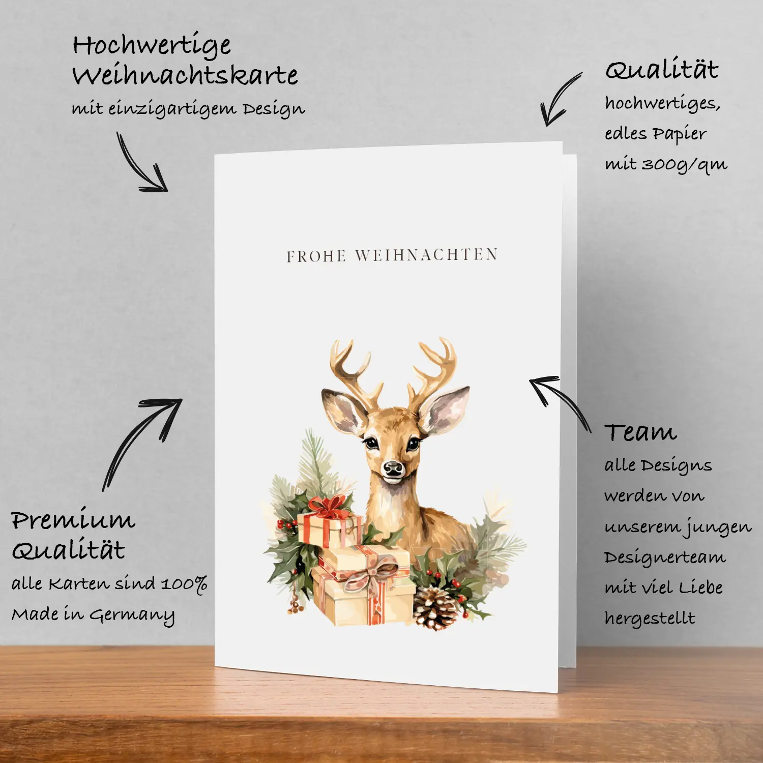 1 Weihnachtskarte 10,5x14,8cm - Motiv Reh mit Geschenke – Bild 7