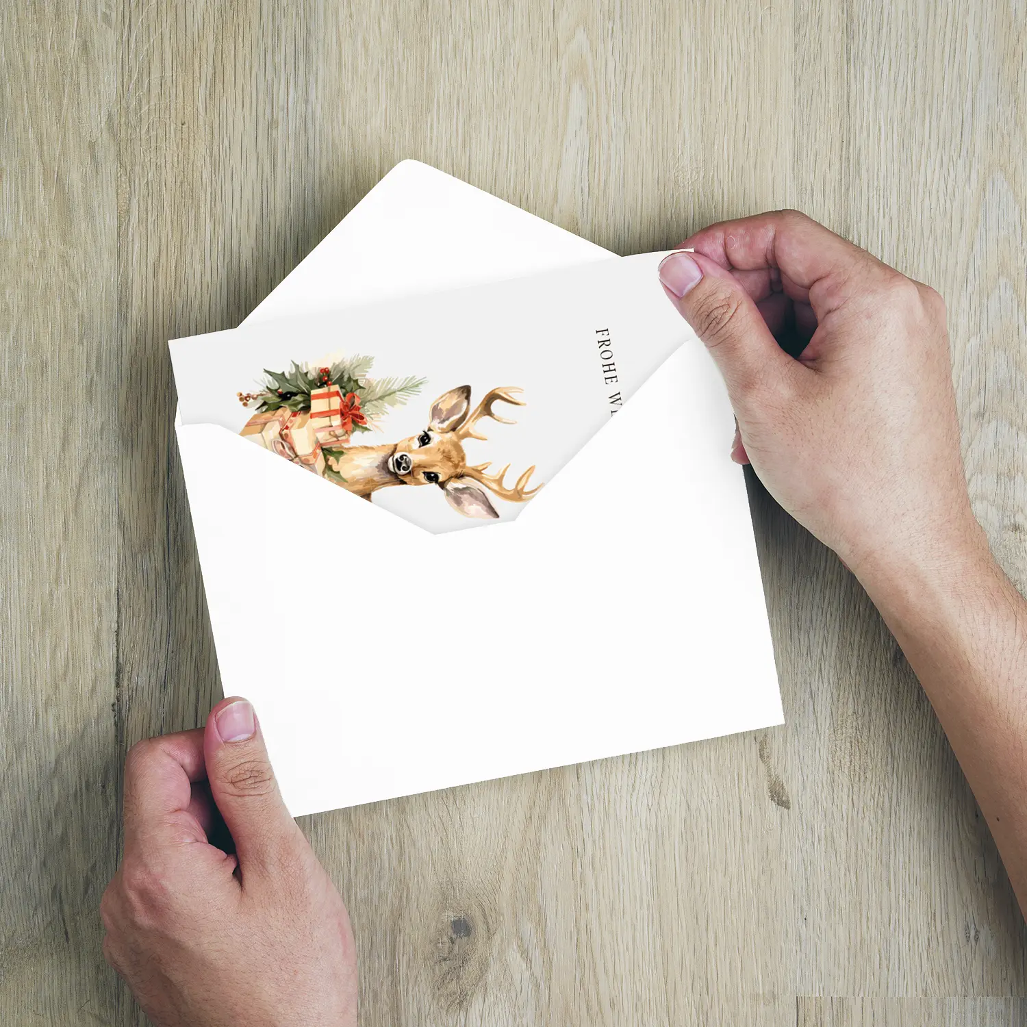 1 Weihnachtskarte 10,5x14,8cm - Motiv Reh mit Geschenke – Bild 6