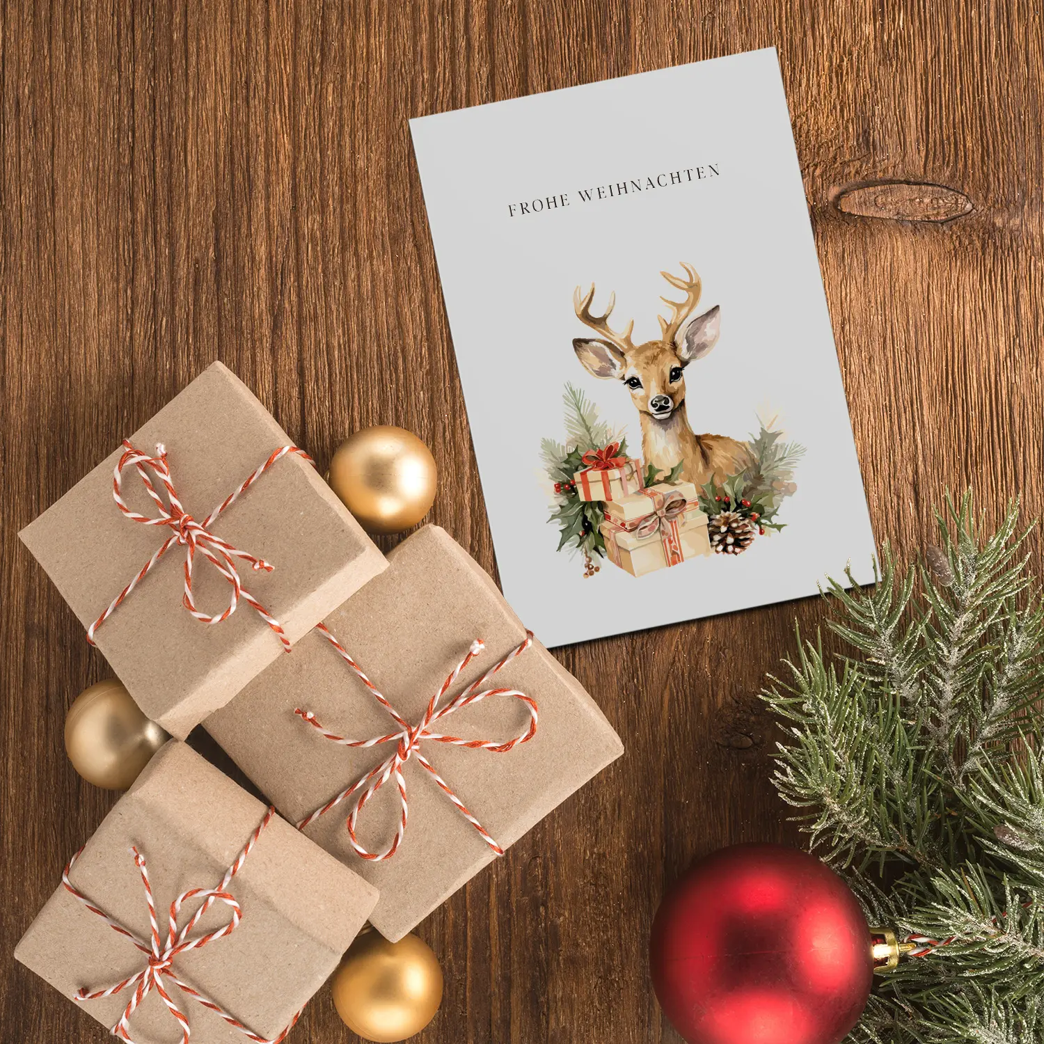 1 Weihnachtskarte 10,5x14,8cm - Motiv Reh mit Geschenke – Bild 4