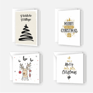 4 quadratische Weihnachtskarten + 4 Kuverts