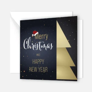 Moderne Weihnachtskarte goldene Tanne- Klappkarte