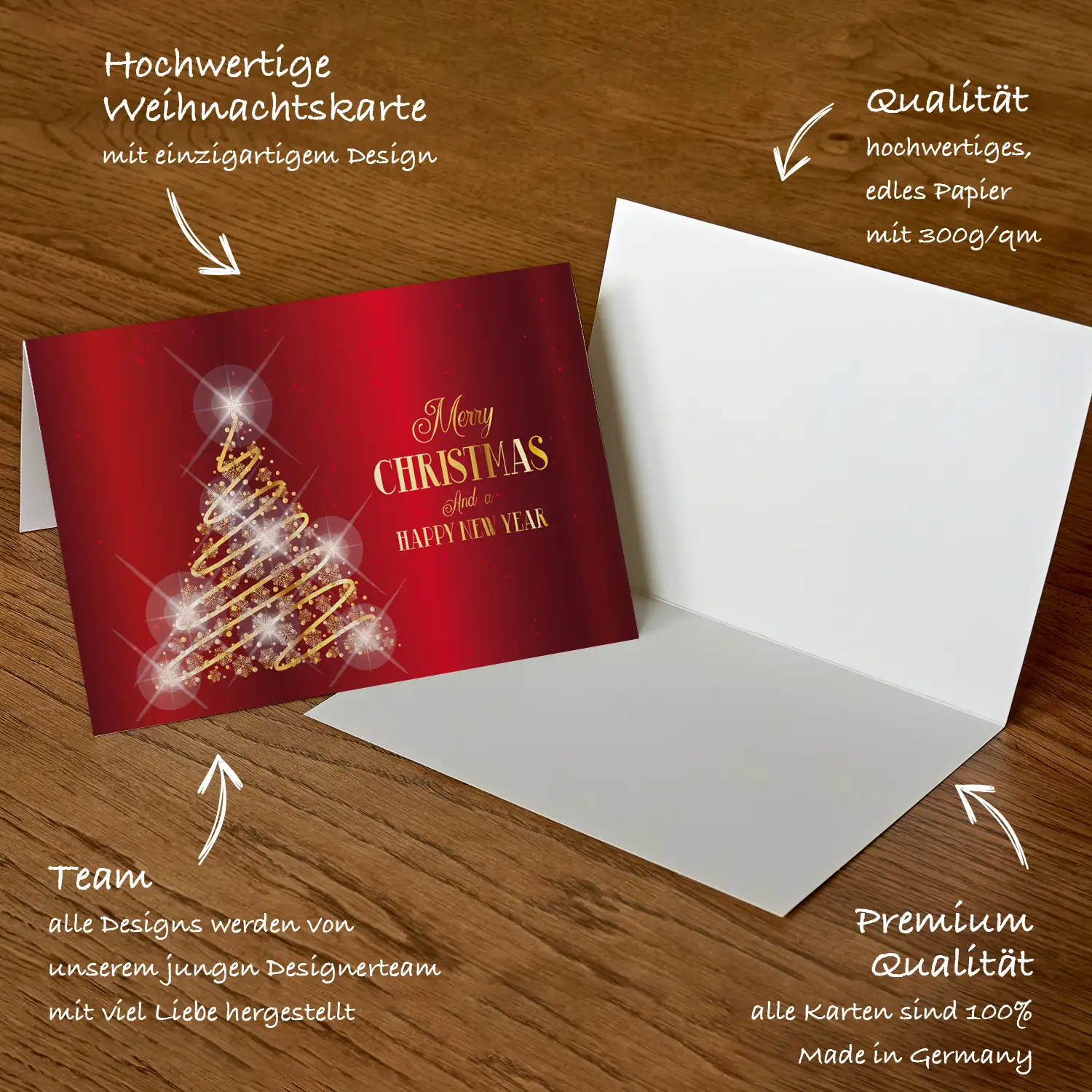 10 bezaubernde Weihnachtskarten - Klappkarte  12 x 18cm dunkelrot – Bild 5