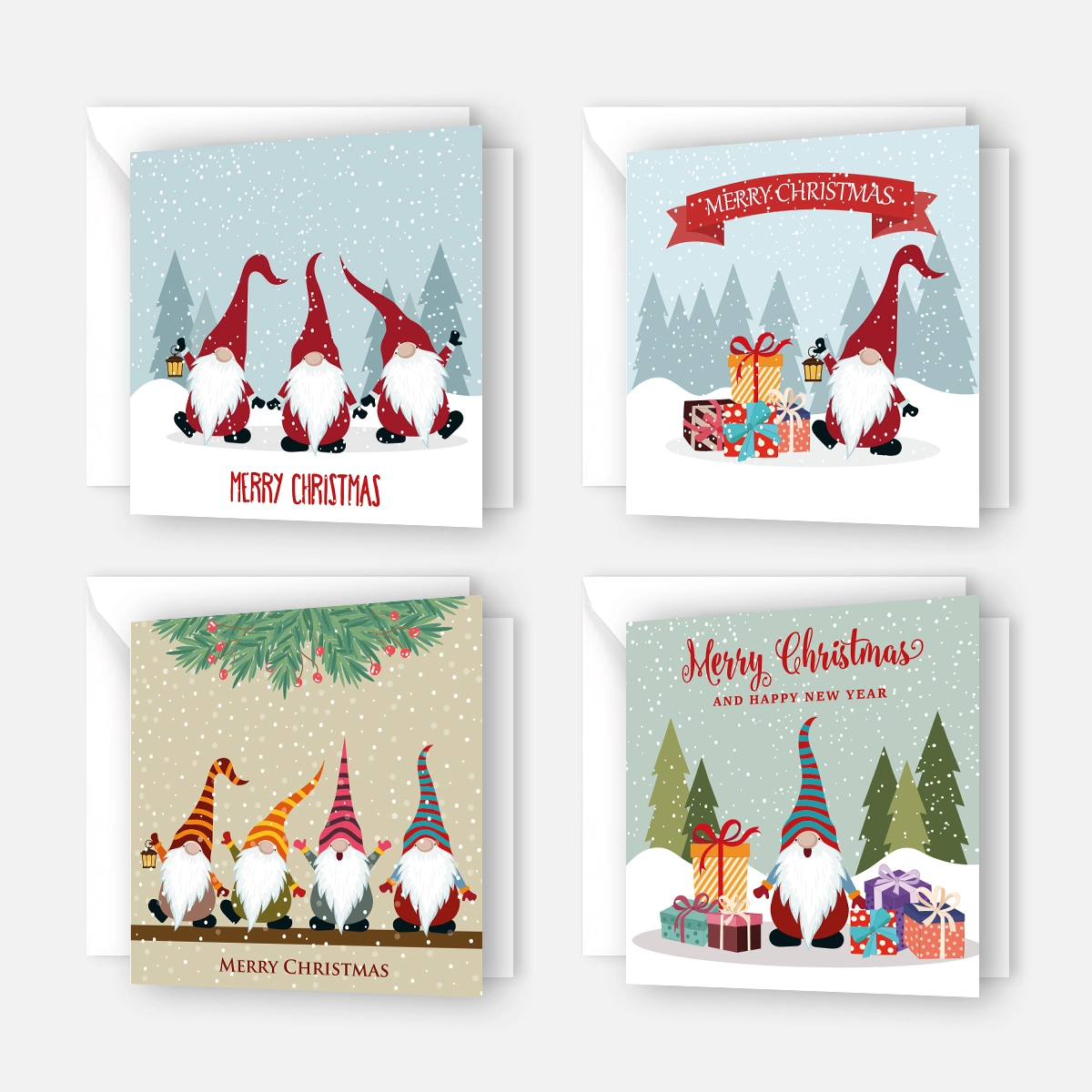 lustige Weihnachtskarten im Set mit Wichtelmotiven - 4 Stück - Klappkarten
